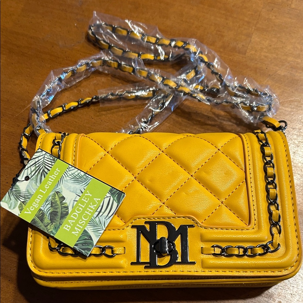 Badgley Mischka Yellow Quilted Crossbody Bag
